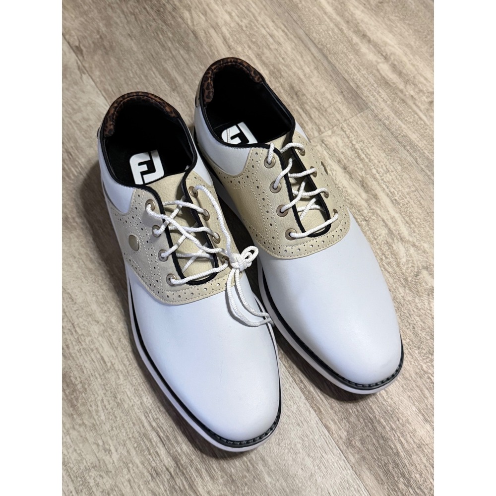 FootJoy Traditions Golf Shoes Womens 10 White Beige Leopard Spiked 97938